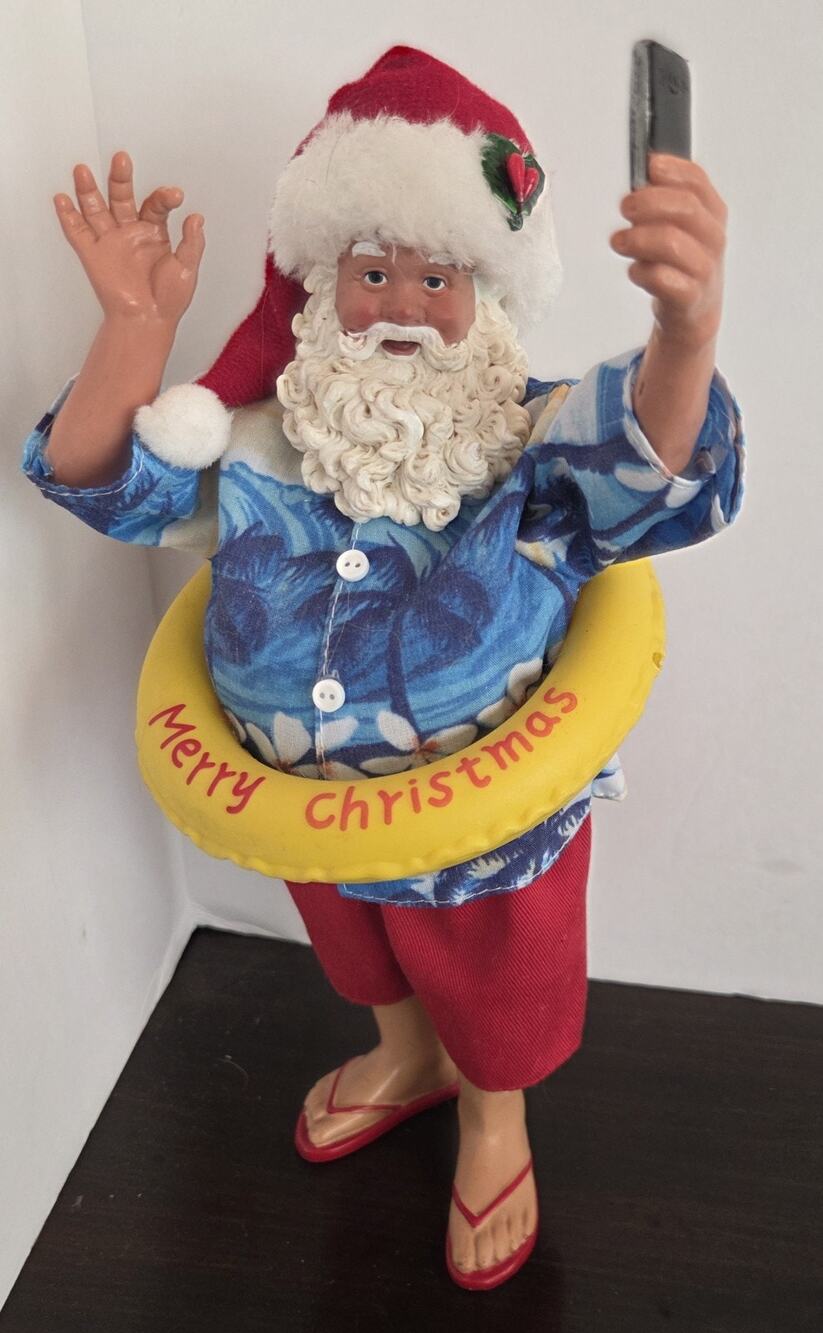 Merry Brite Santa Claus Figure Hawaiian Selfie Beach Christmas Decoration 11"
